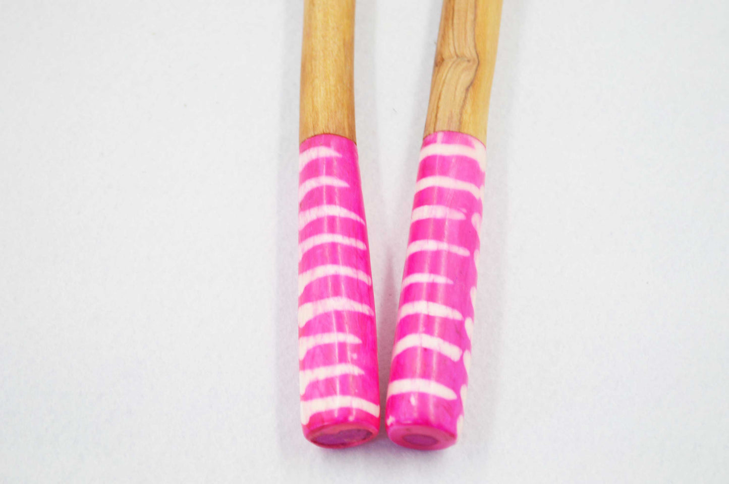 Chunky Olivewood Salad Servers with Pink Handles.