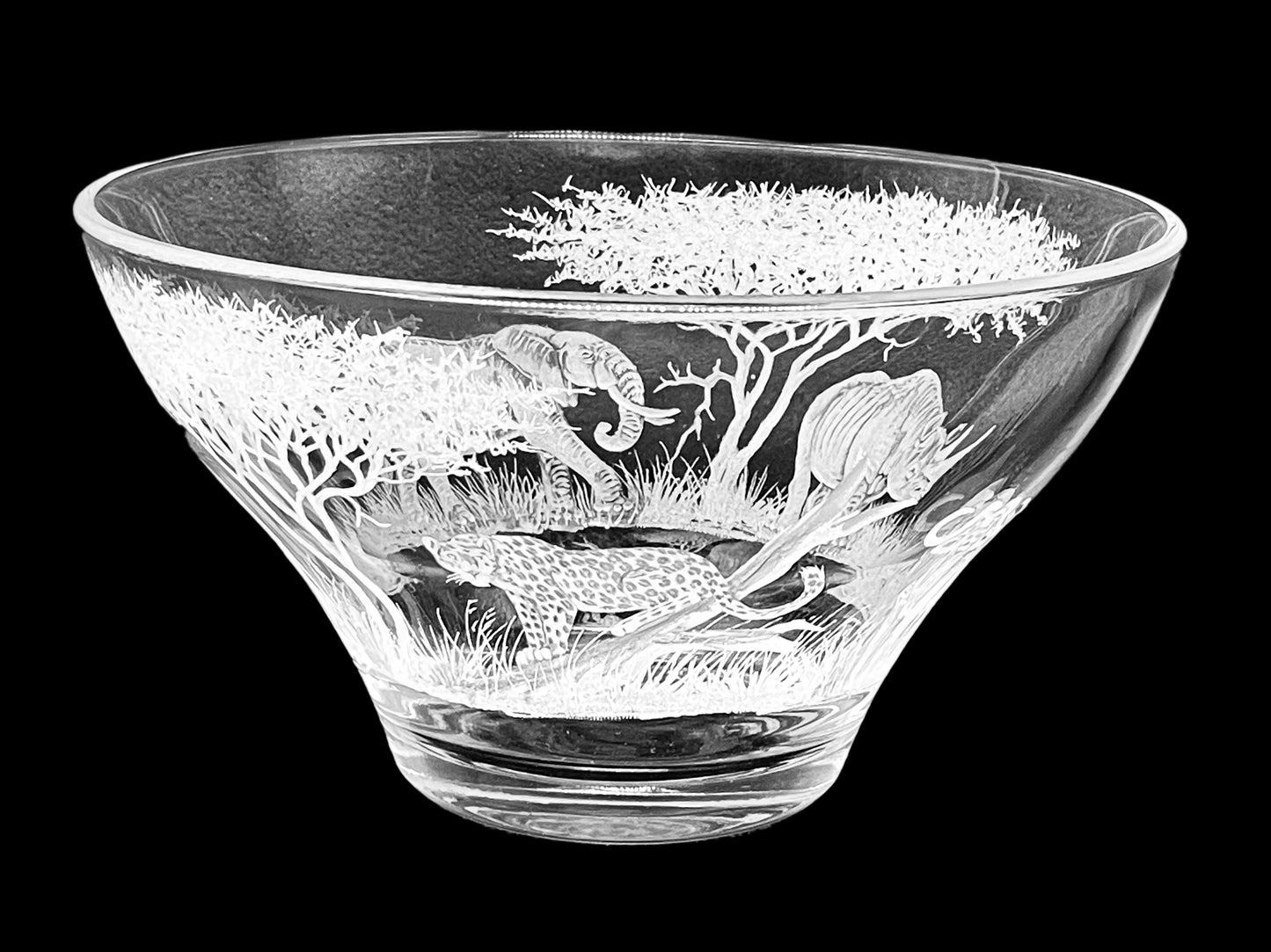 Glass Bowl, Engraved with the Big Five in Banana fibre presentation Box
