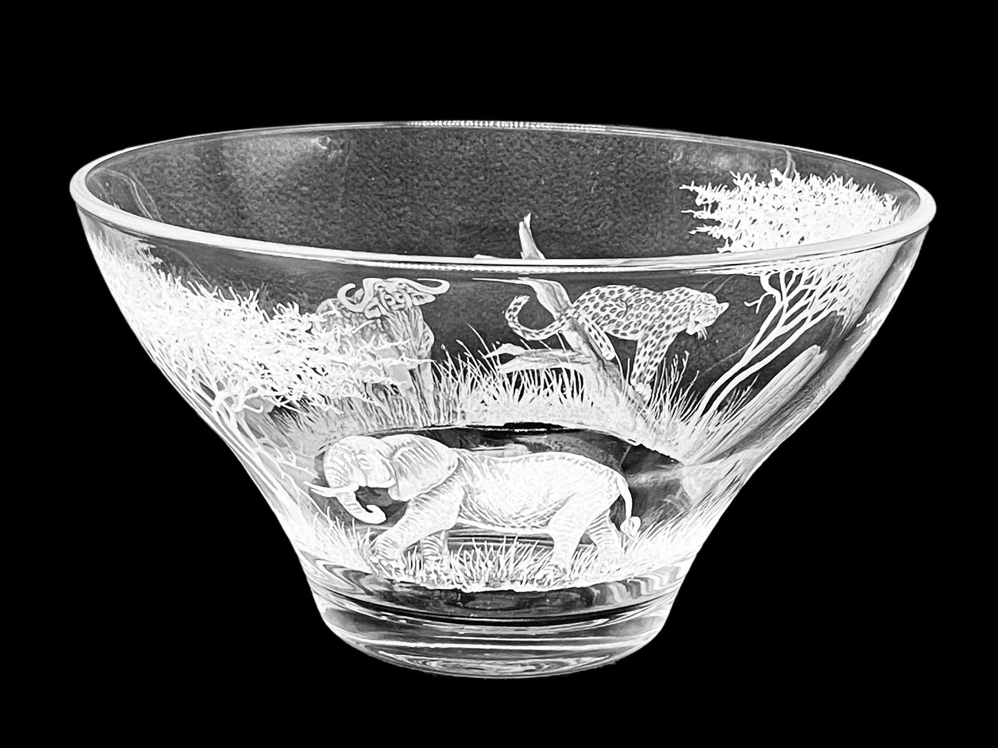 Glass Bowl, Engraved with the Big Five in Banana fibre presentation Box