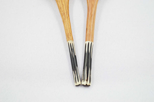 Regular Olive wood Salad Servers with Black & White Batik Handles