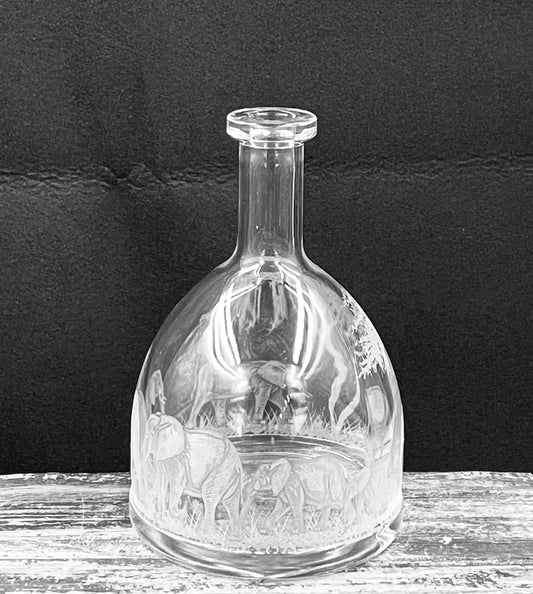 Dome Decanter Shaped Bottle, Engraved with Variety of Animals