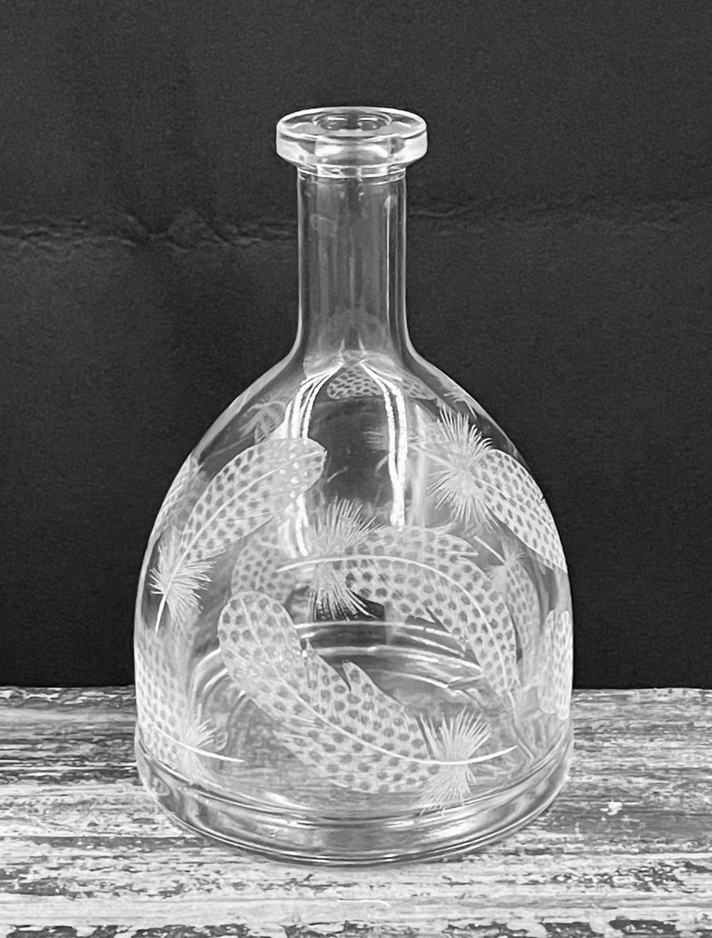 Dome Decanter Shaped Bottle, Engraved with Variety of Animals