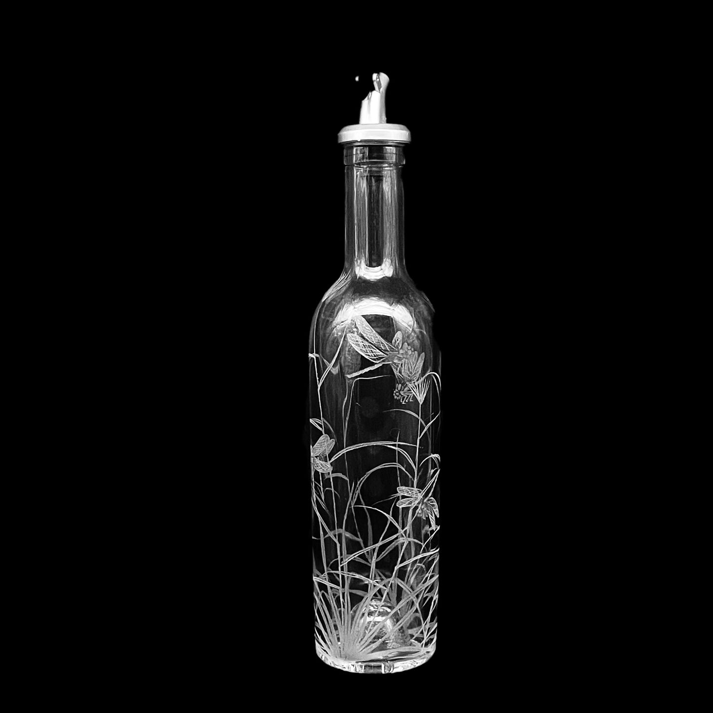 Oil or Dressings Small Bottle, Engraved with Dragonfly