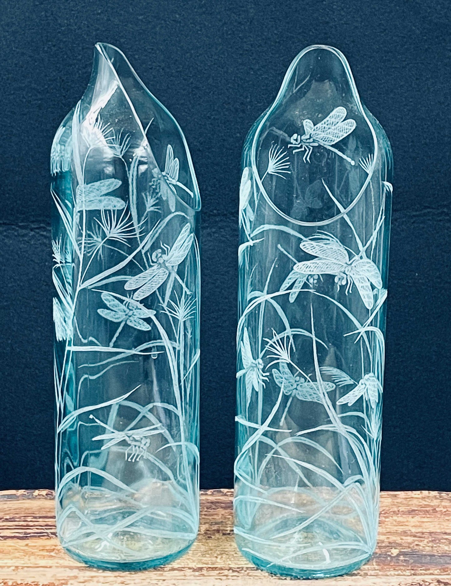 Hand Engraved Jugs with Feathers or Dragonfly