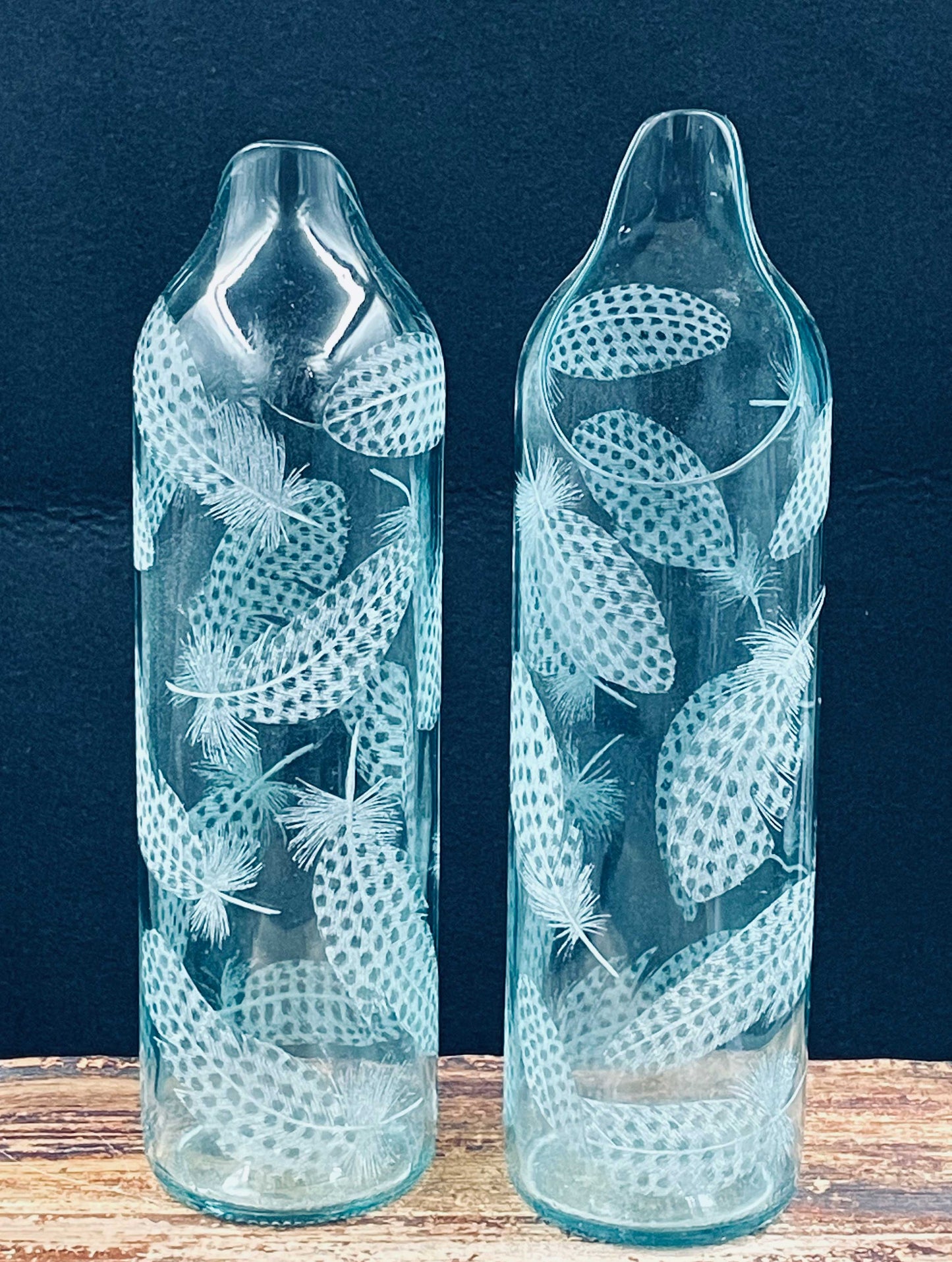 Hand Engraved recycled Glasses with Feathers