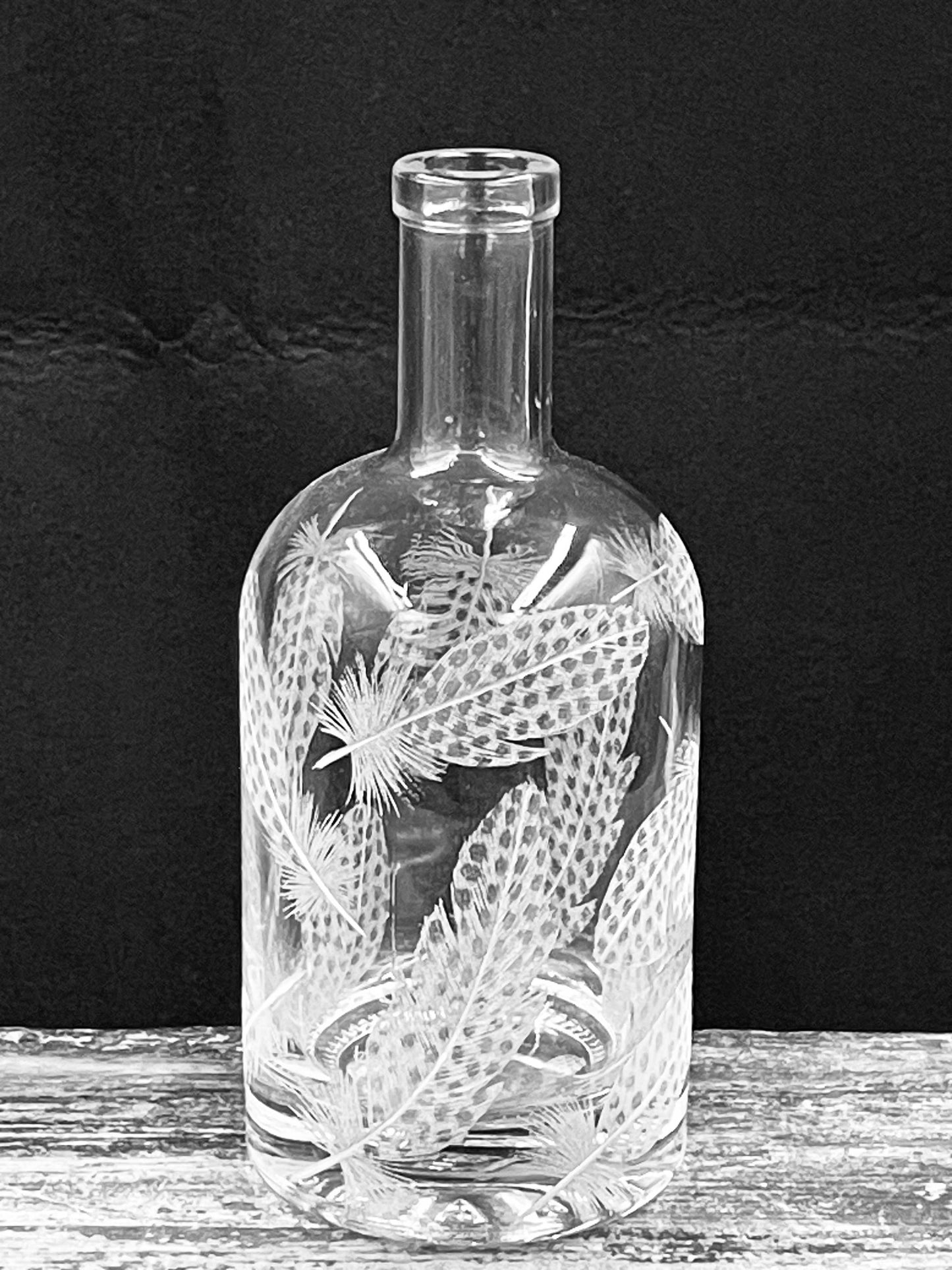Bottles, Engraved with Guinea Fowl Feathers