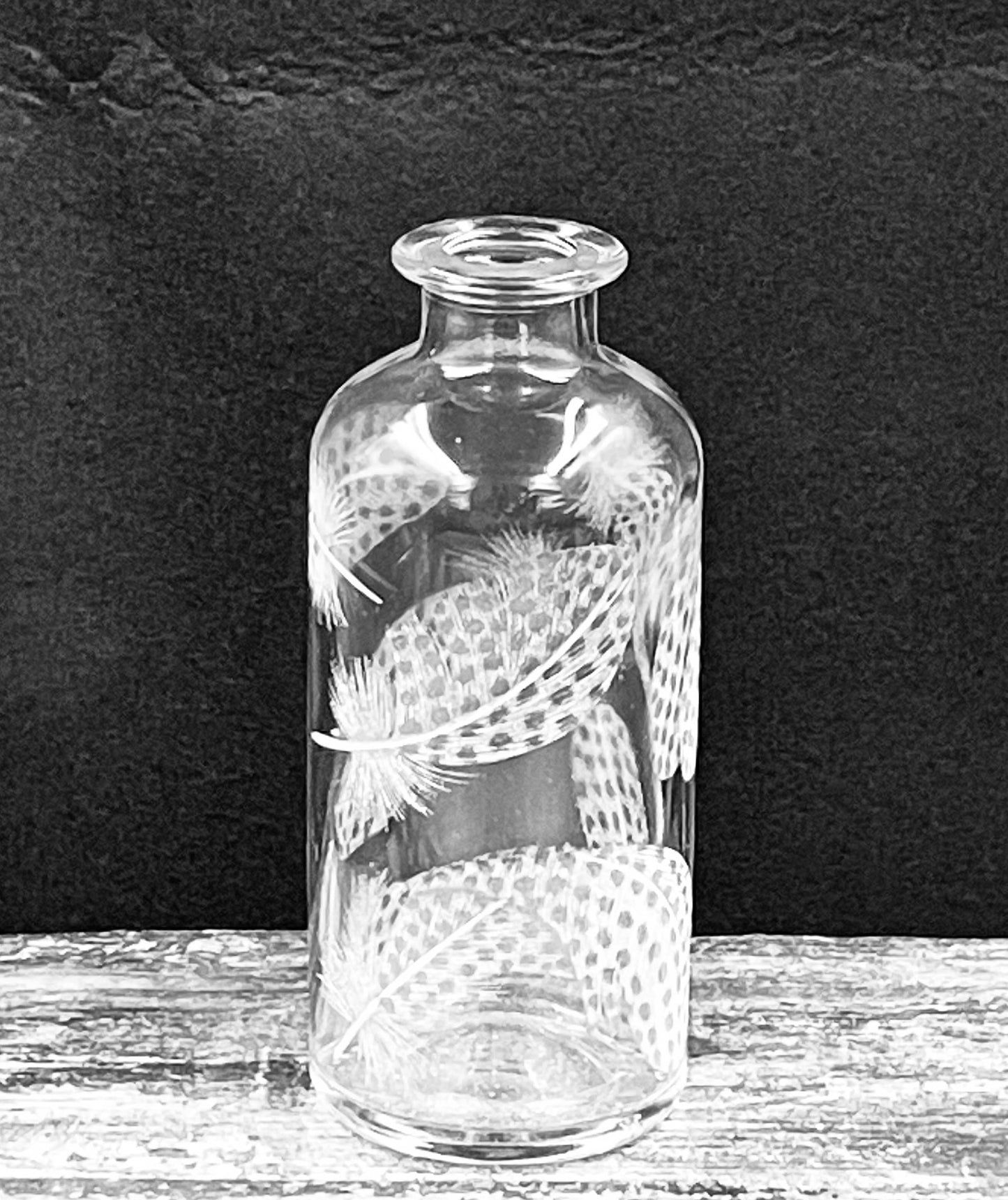 Bottles, Engraved with Guinea Fowl Feathers