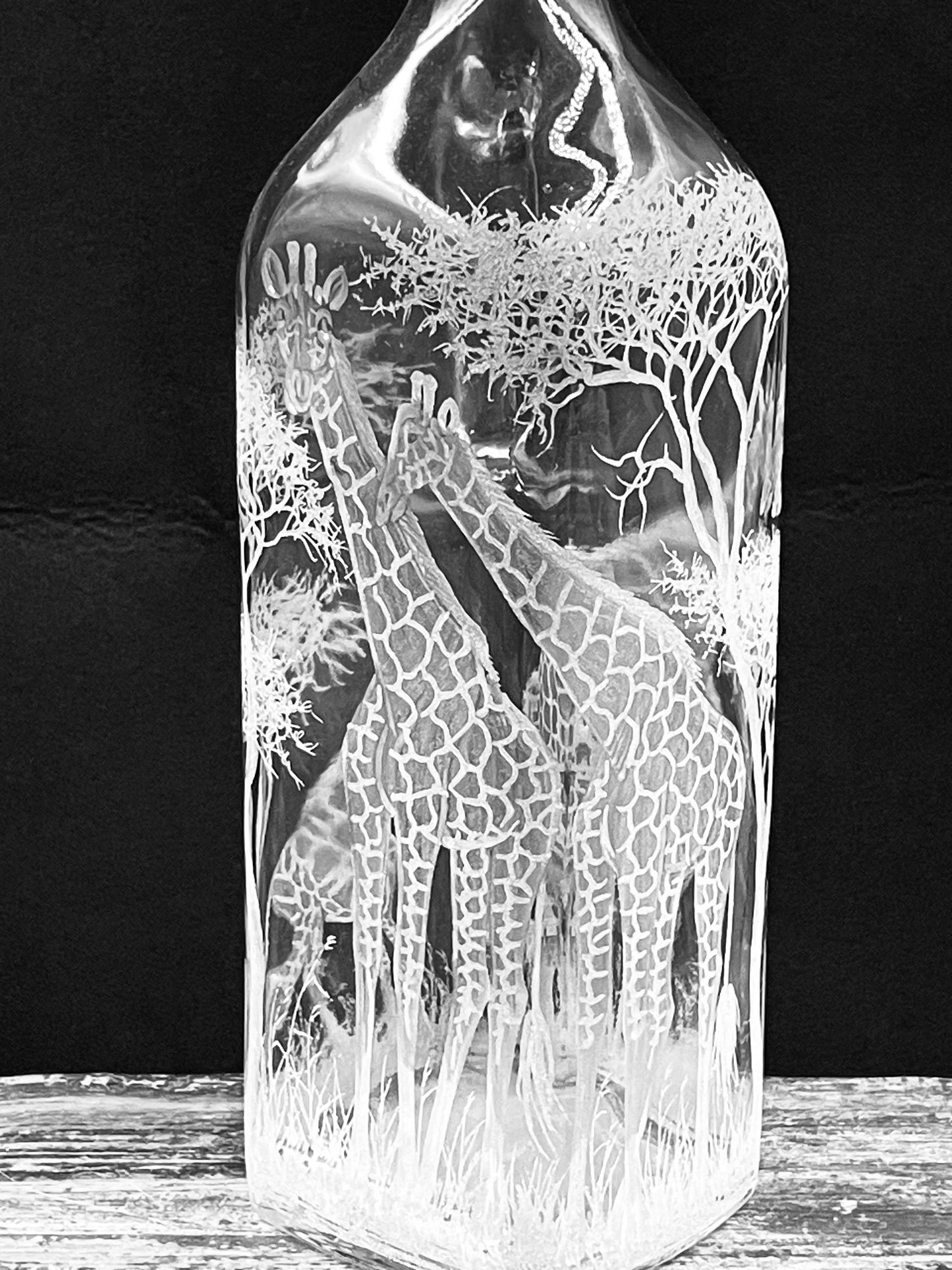 Giant Flagon Bottle, Engraved with Giraffe