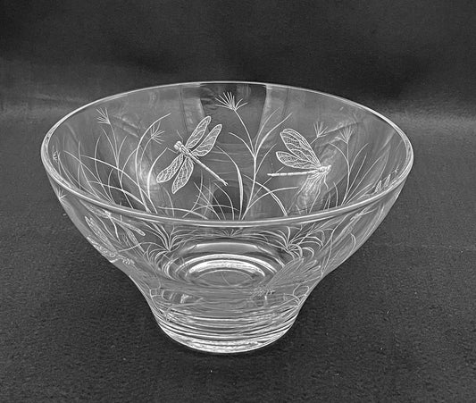 Glass Bowl, Engraved with Dragonfly in Banana Fibre Presentation Box
