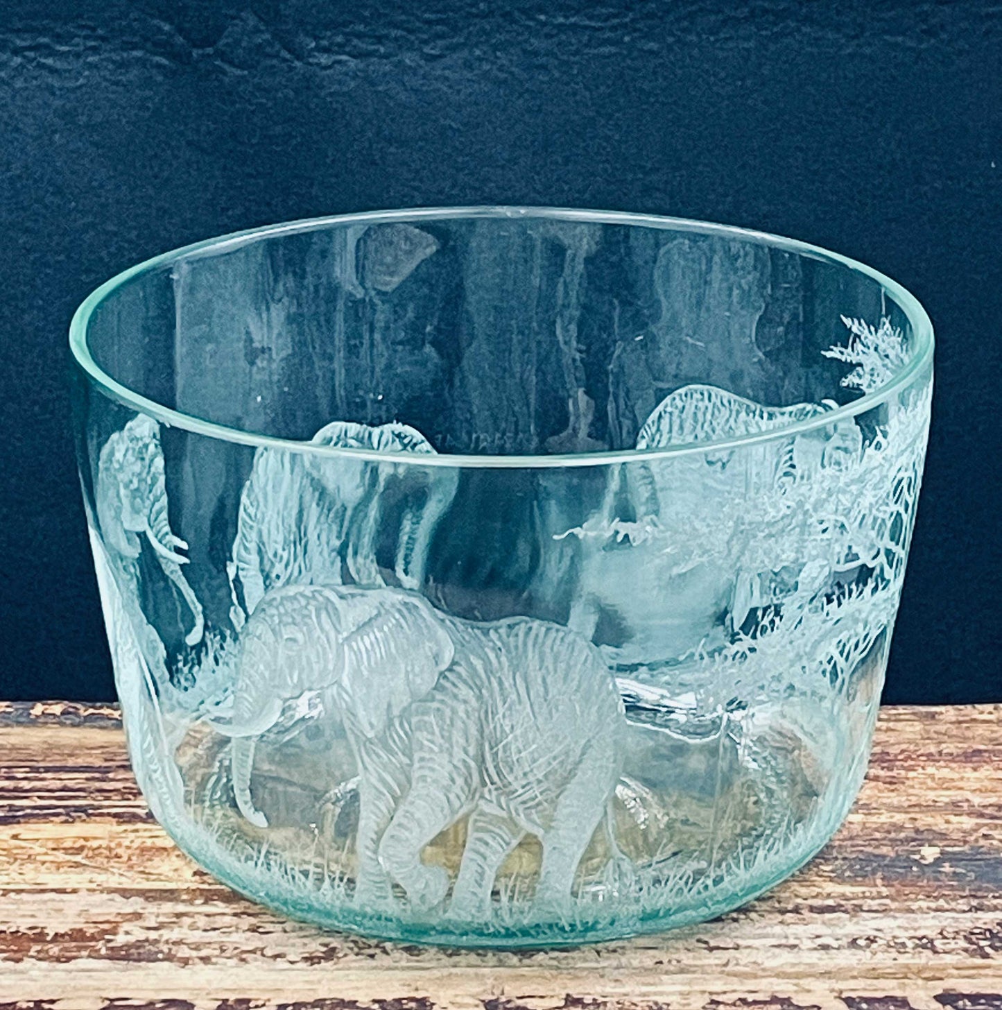 Small Glass Bowl, Engraved with Elephant