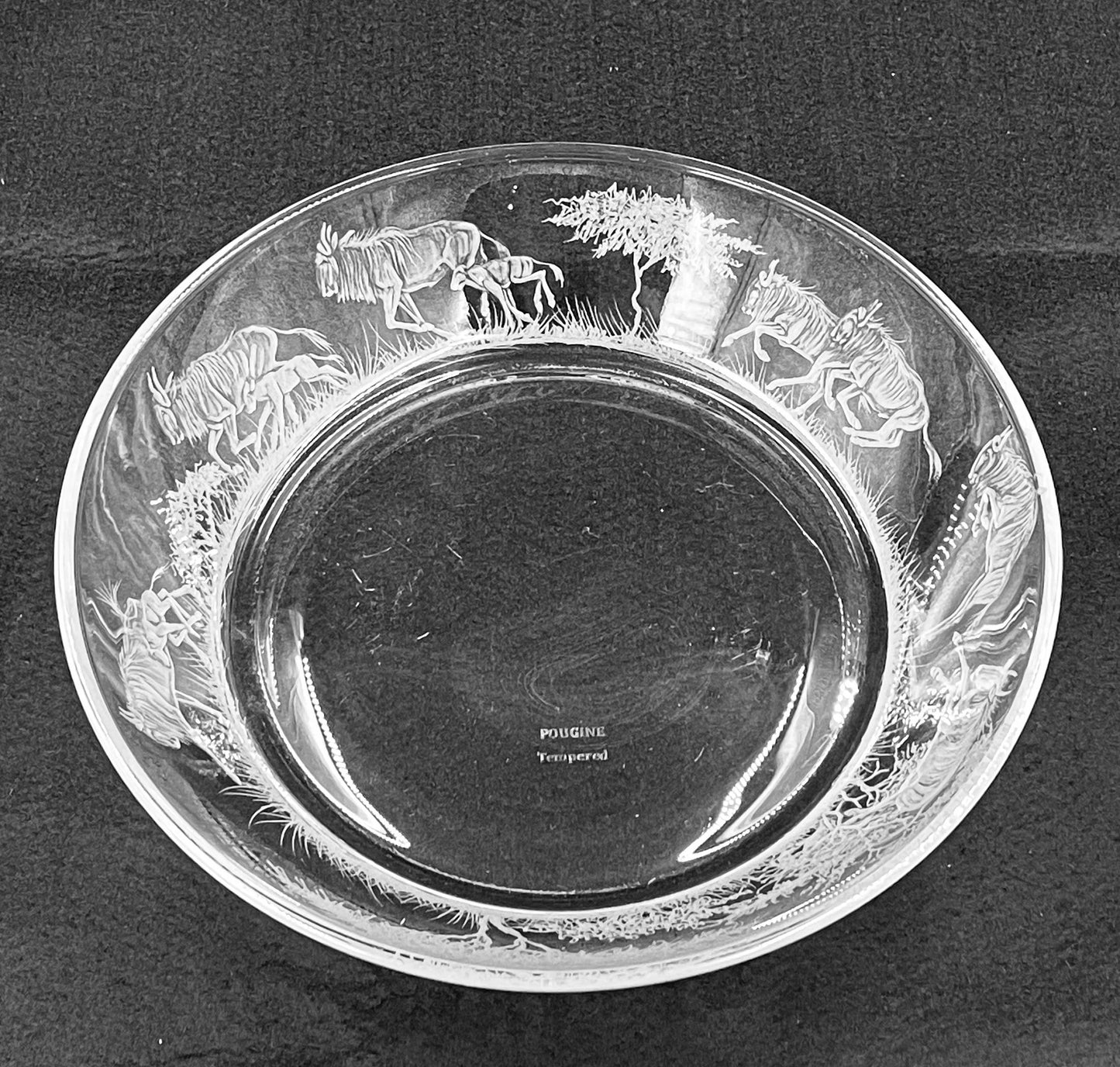 Small Glass Bowl, Engraved with Wildebeest