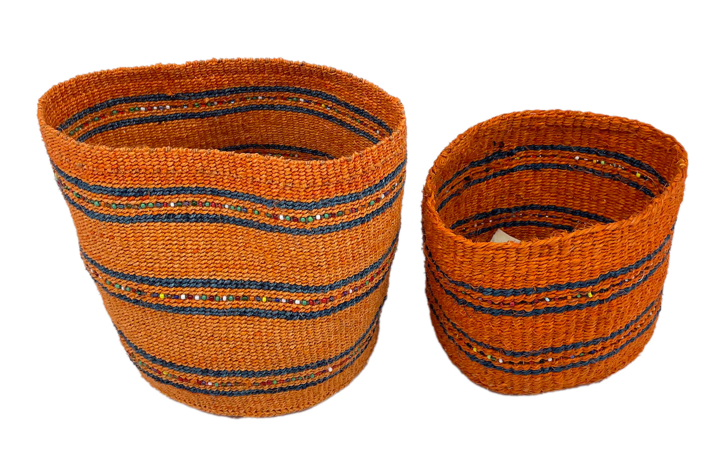 Large & Medium Beaded Fine Sisal Basket Containers-Burnt Umber