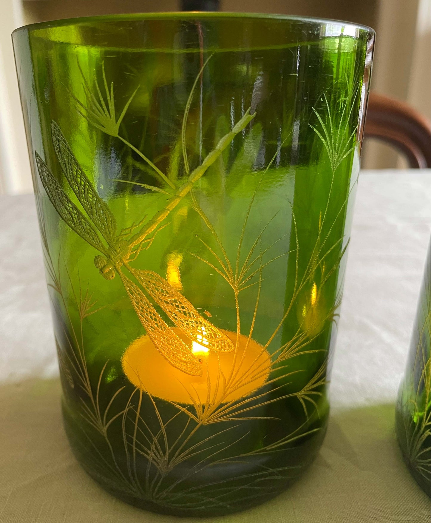 Candle Holders, Engraved with Dragonfly