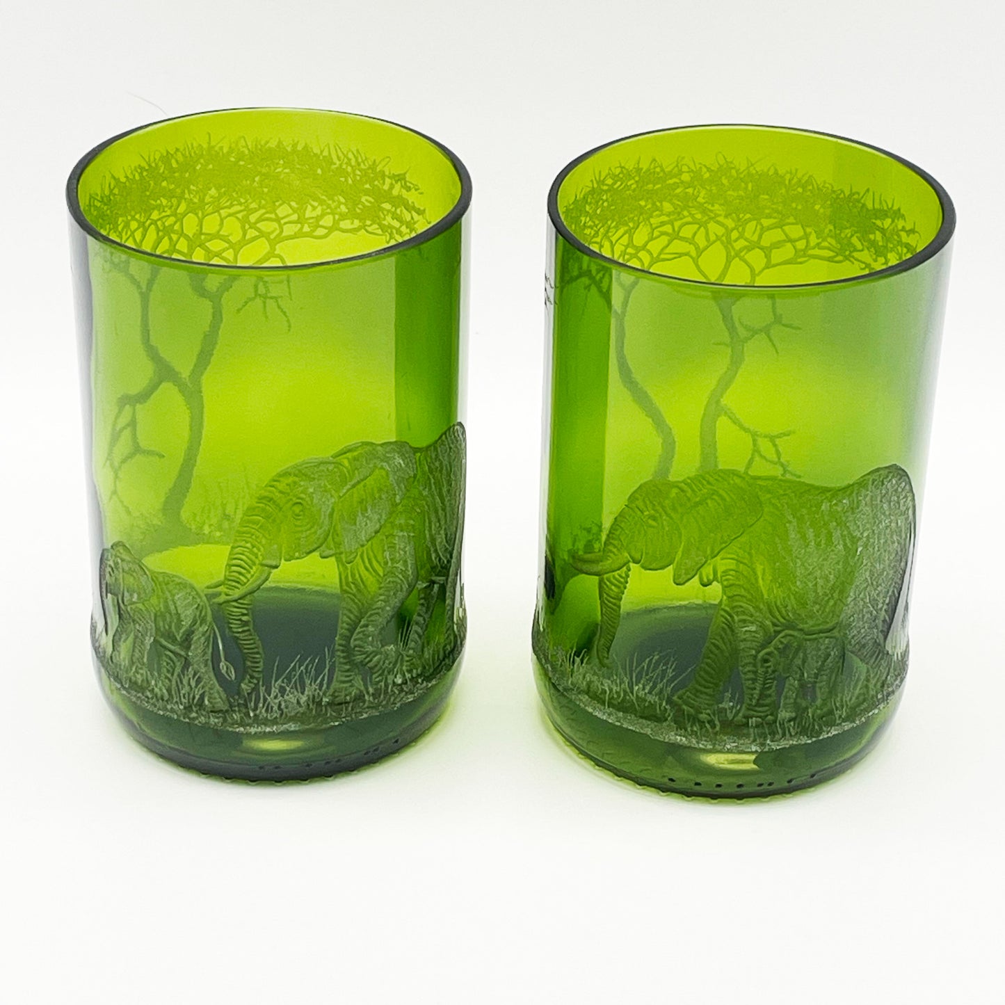 Candle Holders, Engraved with Elephant