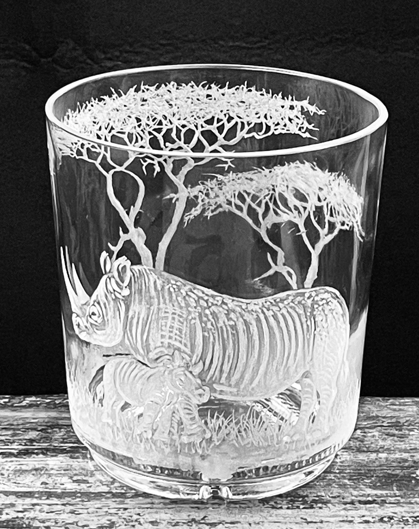 Single Candle Holder Engraved with Rhino & Calf