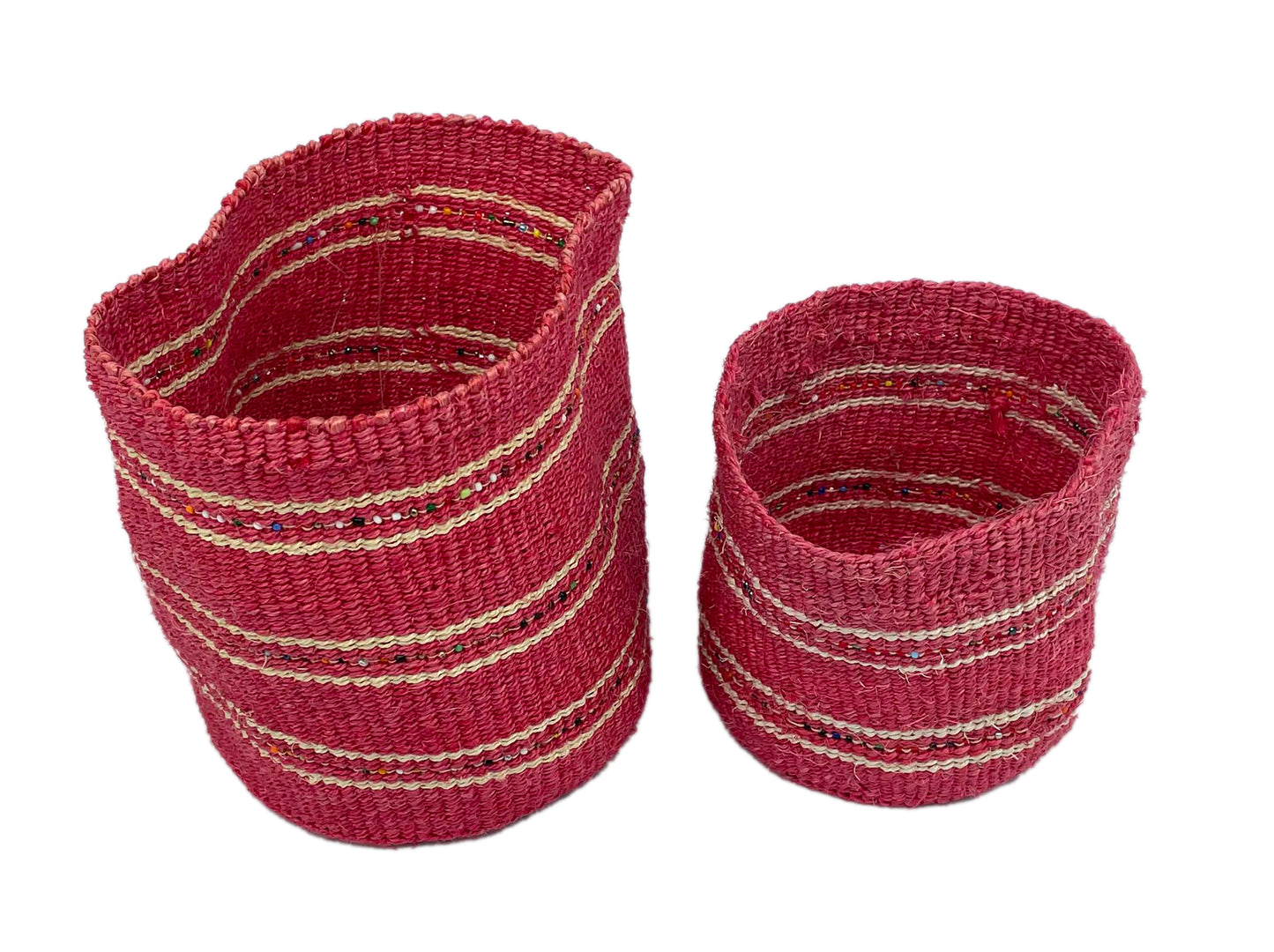 Large & Medium Beaded Fine Sisal Basket Containers-Cerise