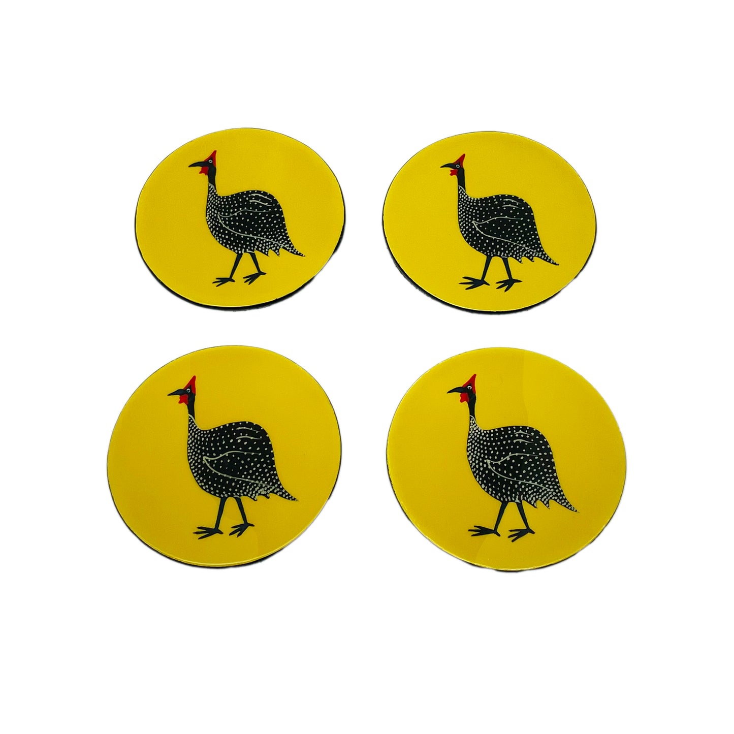 Coasters, Original Guinea Fowl on Yellow Set of 4