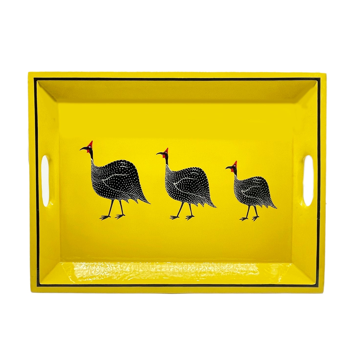 Drinks Tray Hand Painted Guinea Fowl on Yellow