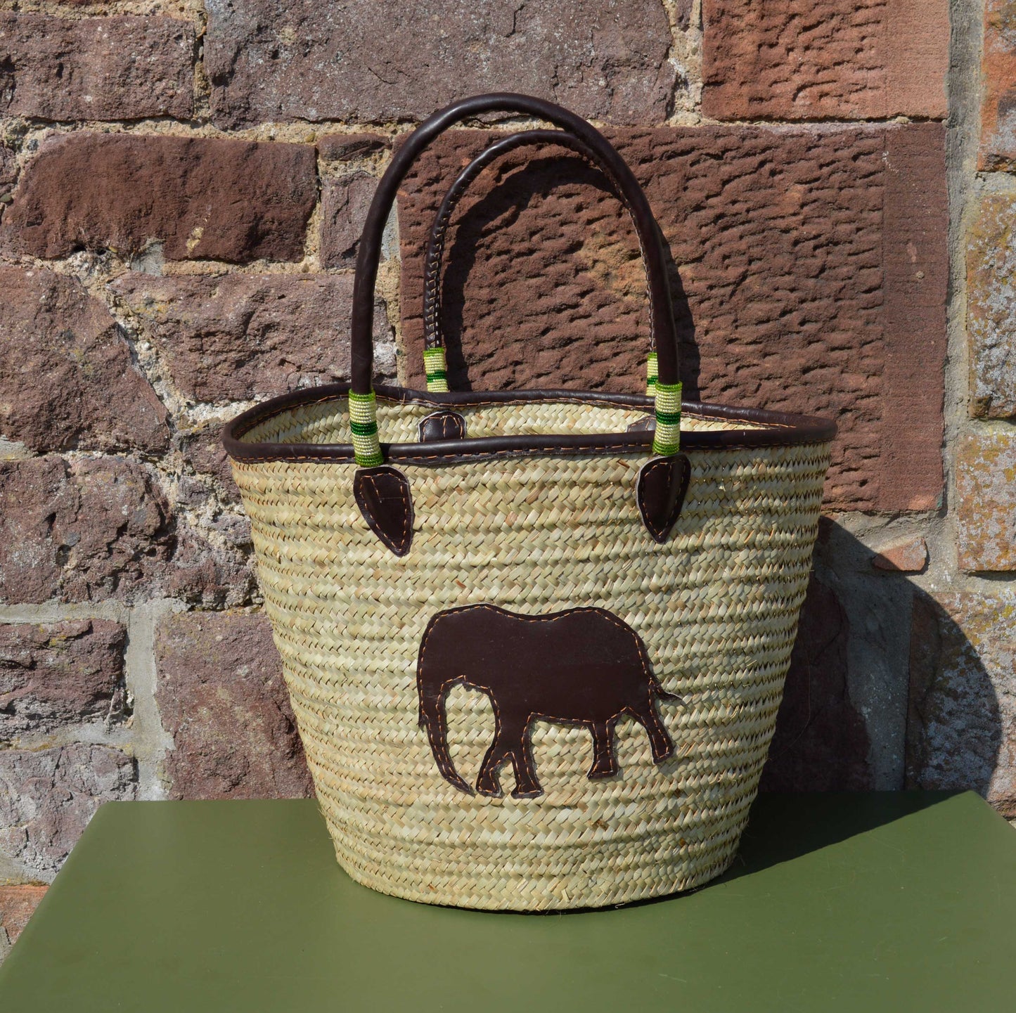Beaded Tanzanian Seagrass Baskets with hand stitched Leather & Beaded Motifs
