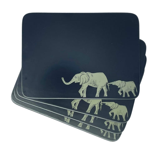 Coasters, Grey Elephant on Navy, Set of 4