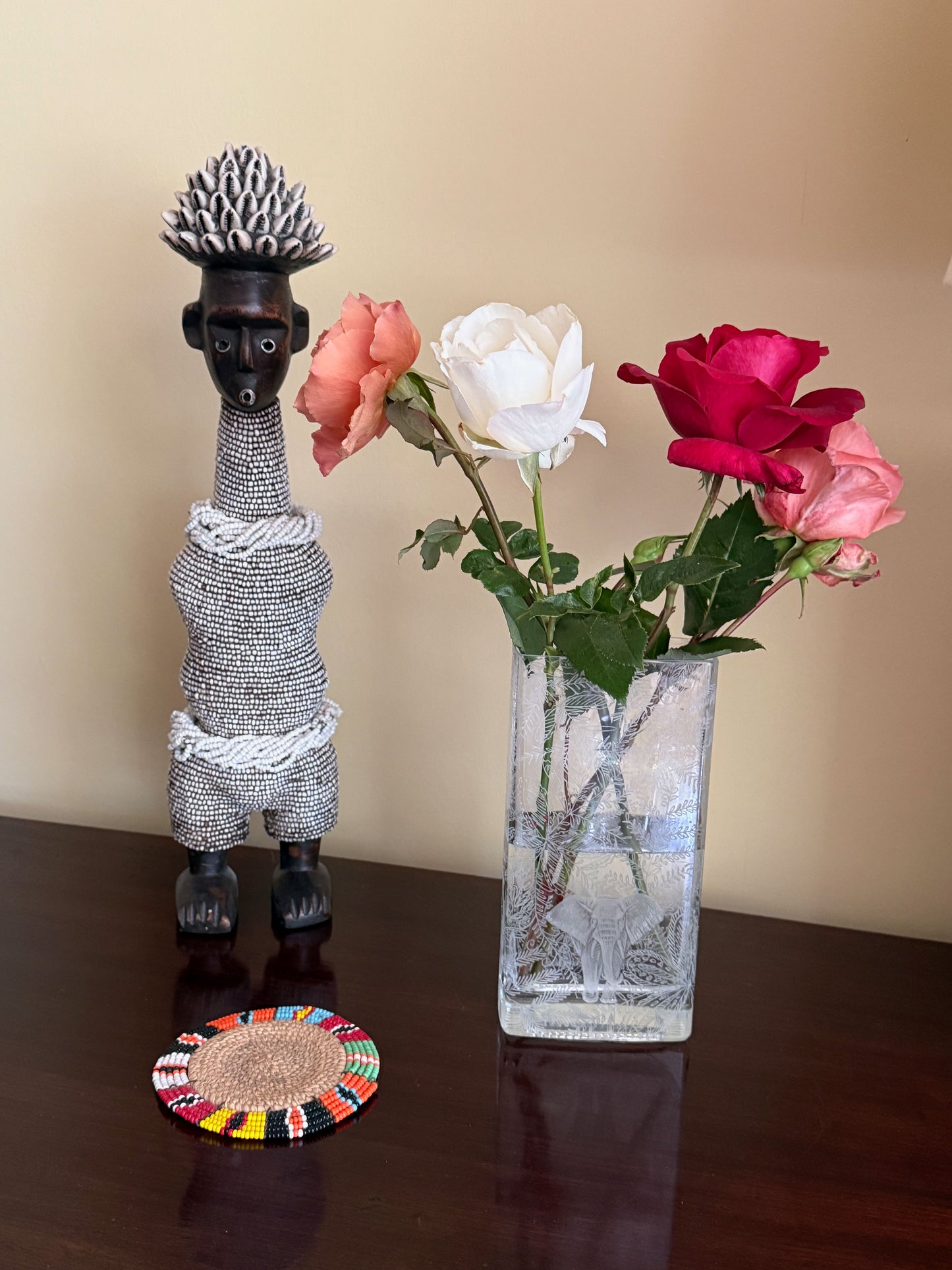 Vase,Waisted shape with Engraved Guinea Fowl Feathers