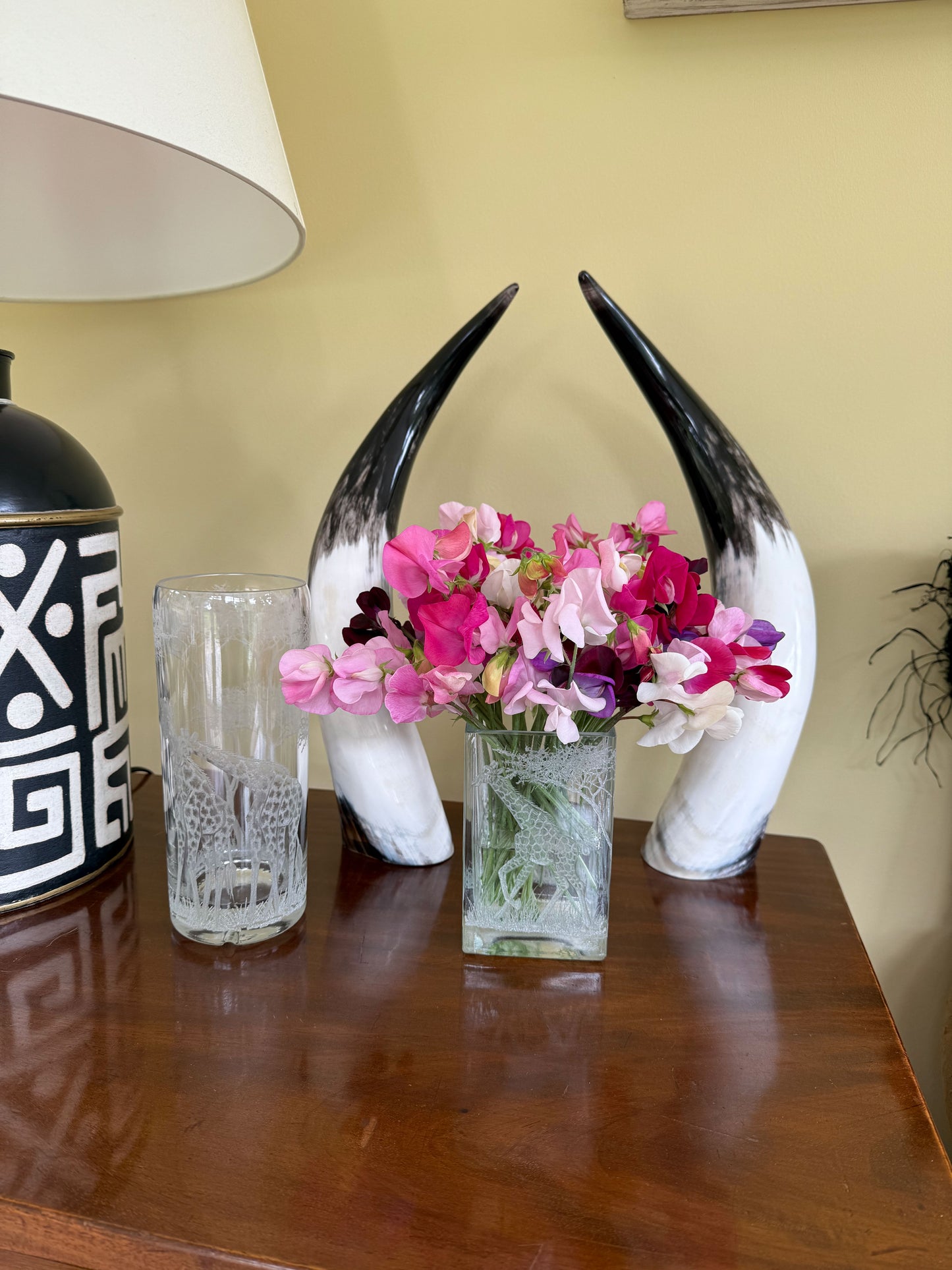Vase, Cylindrical Engraved Giraffe Family