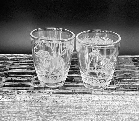 Shot Glasses Engraved with BIG FIVE African Animals plus Giraffe