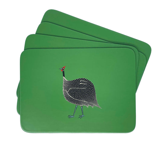 Rectangular Coasters, Original Guinea Fowl on Avocado, Set of 4