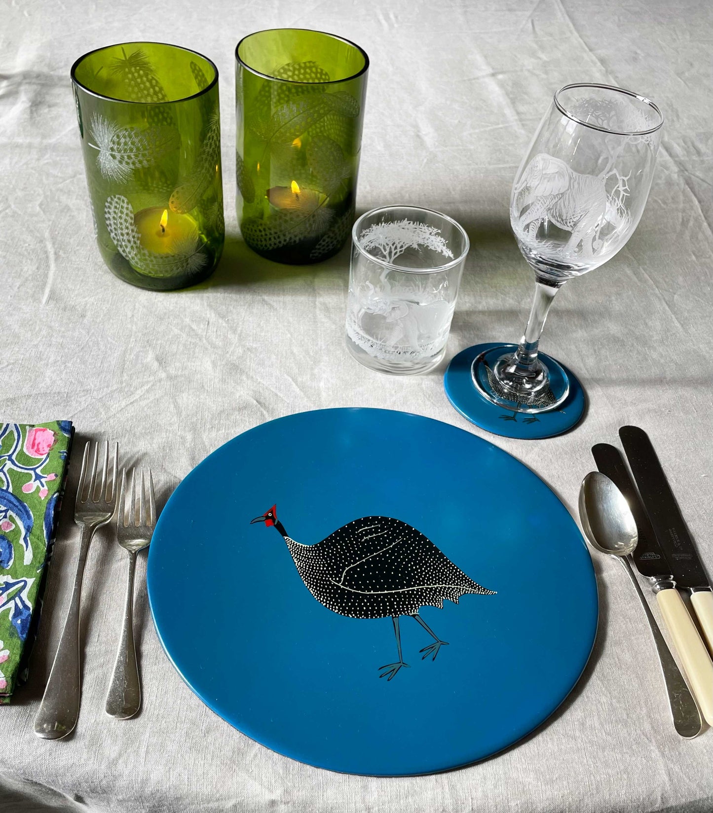 Wine Glasses, Engraved with African Animals.