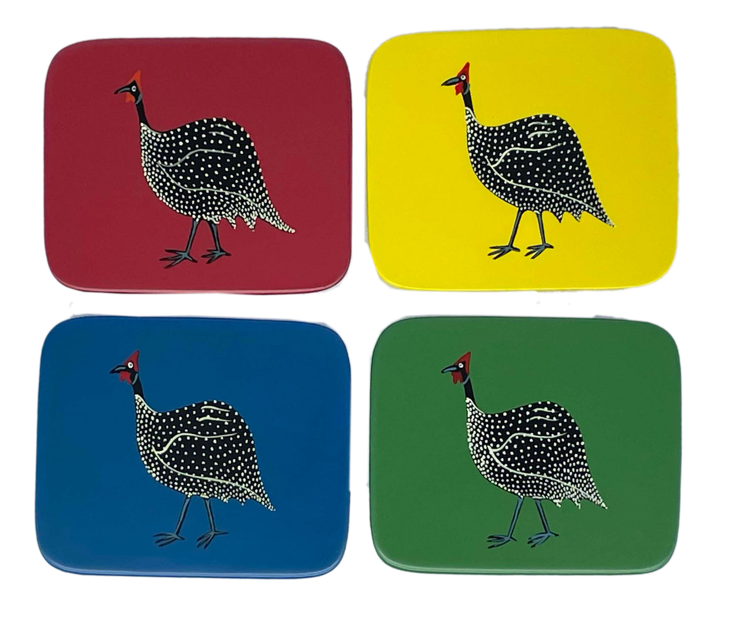 Rectangular Coasters, Original Guinea Fowl on Blue, Set of 4