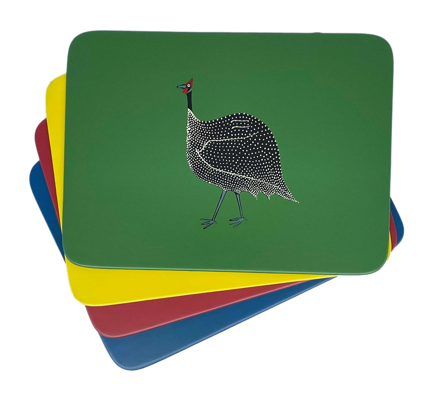 Table Mats Rectangular, Original Guinea Fowl on Yellow, Set of 4