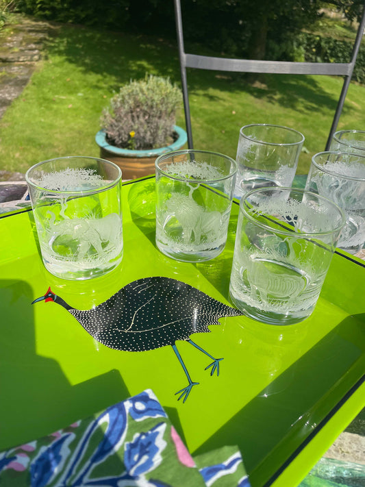 Square Tray Guinea Fowl on Lime Green