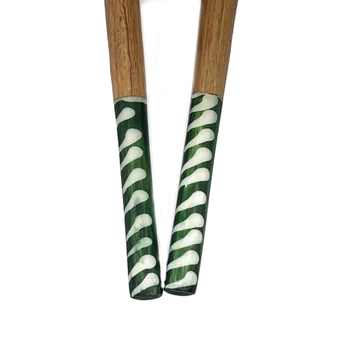 Long Olive wood Salad Servers with Batik Bone Green Handles