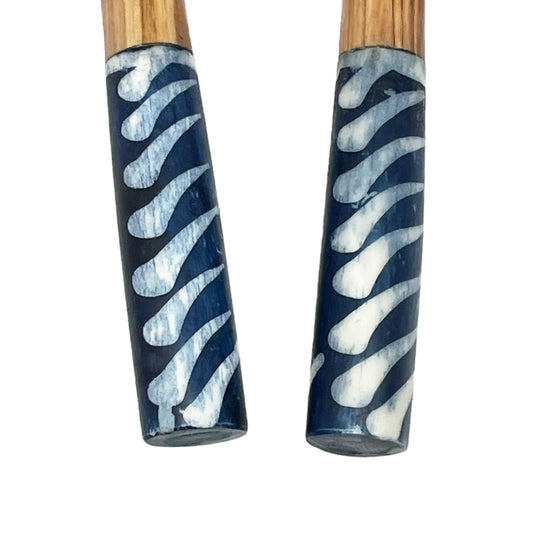 Chunky Olivewood Salad Servers with Blue Handles.