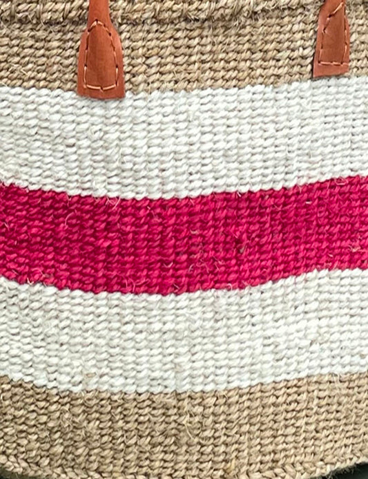 Extra Wide Sisal Basket Natural with Red & White Hoops