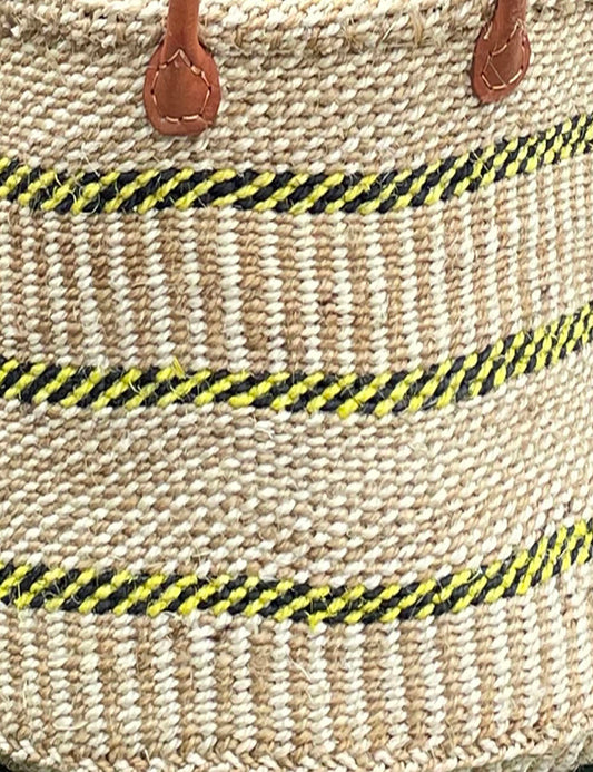 Extra Wide Sisal Basket Natural with Black & Yellow Zigzag