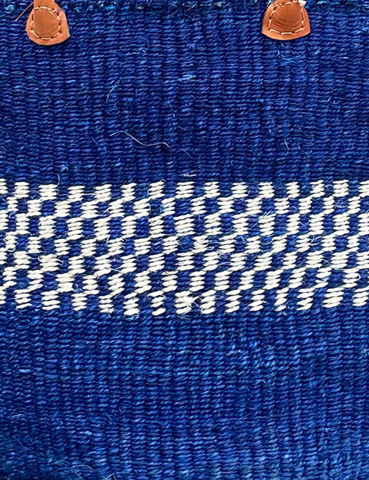 Large Sisal Basket Royal Blue & Blue & White Check Hoop
