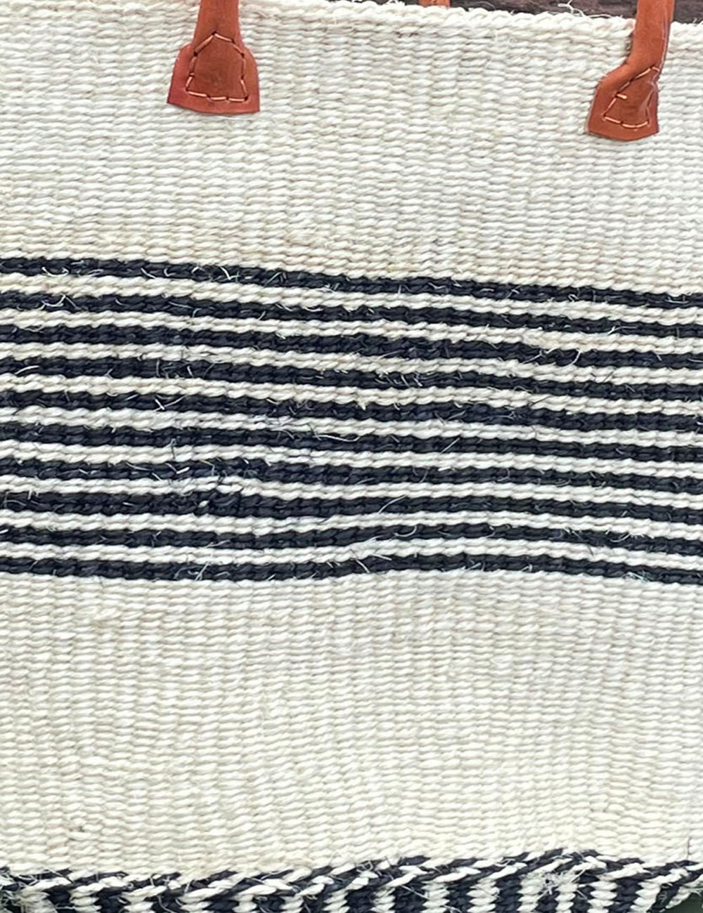 Large Sisal Basket White with Black Stripes