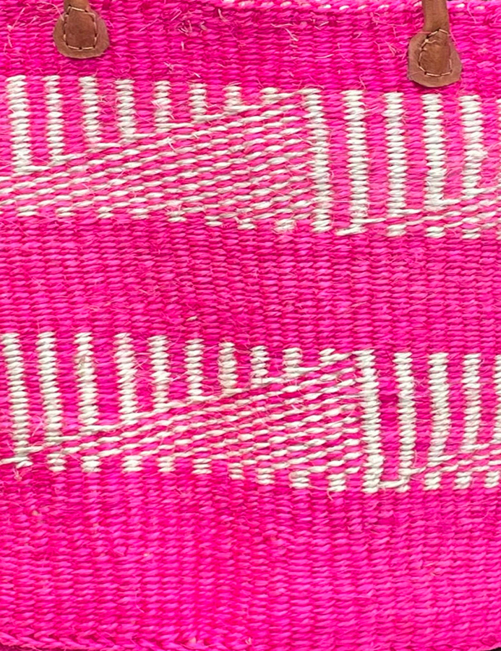 Large Sisal Basket Bright Pink With White Flags
