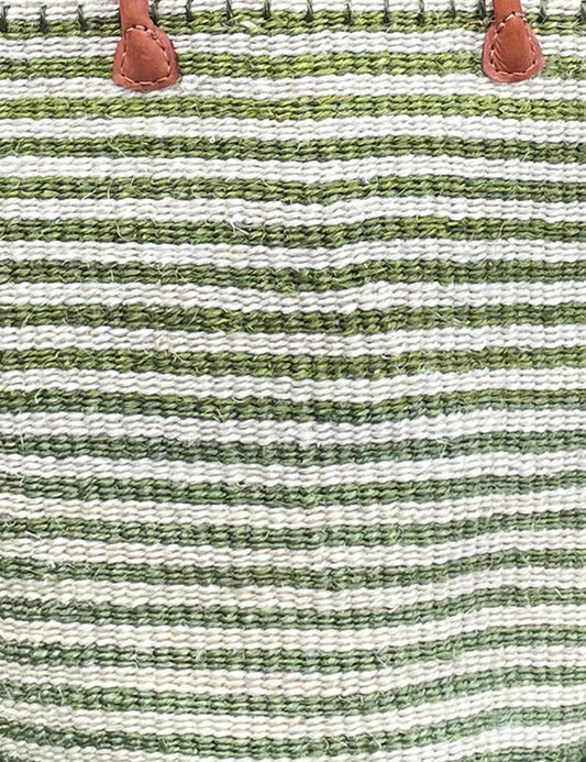 Medium Sisal Basket Olive Green with Thin Ivory Stripes