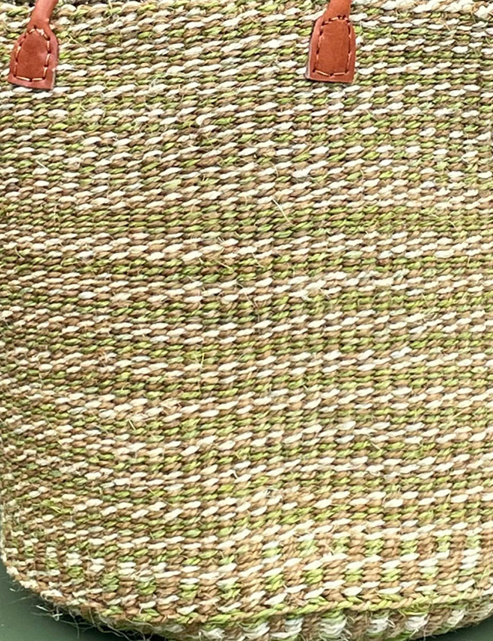 Small Sisal Basket Green Ivory & Natural Marl with Long Leather Handles