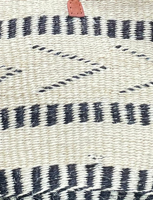 Small Sisal Basket Ivory & Black Chevron Blocks with Long Leather Handles