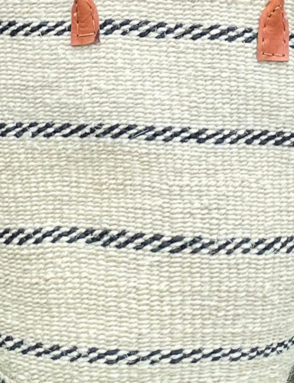 Small Sisal Basket Ivory & Black zigzag Hoops with Long Leather Handles