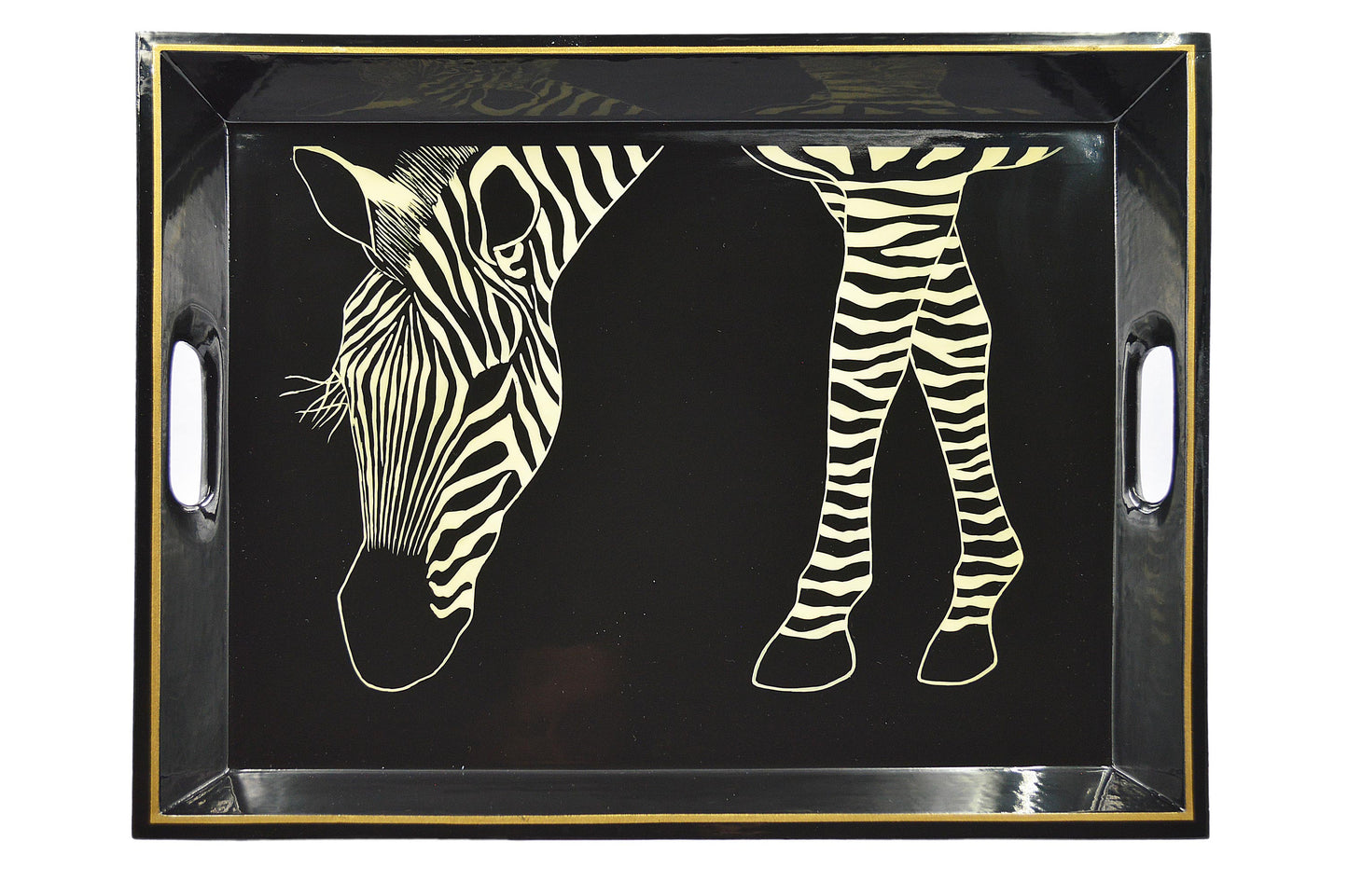 Lap Tray Hand Painted -Zebra Eating on Black
