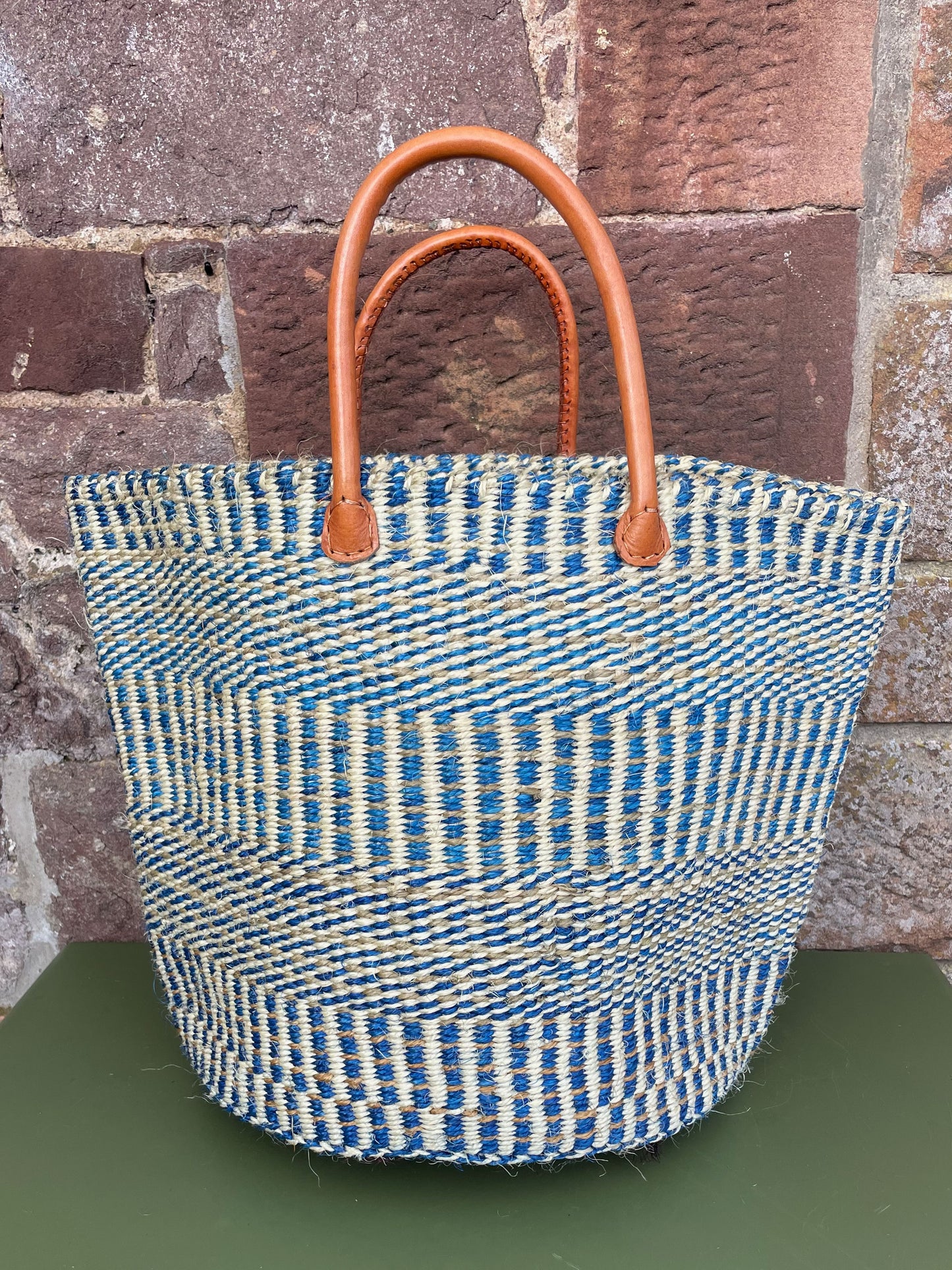 Medium Sisal Basket Mixed Blue & Beige