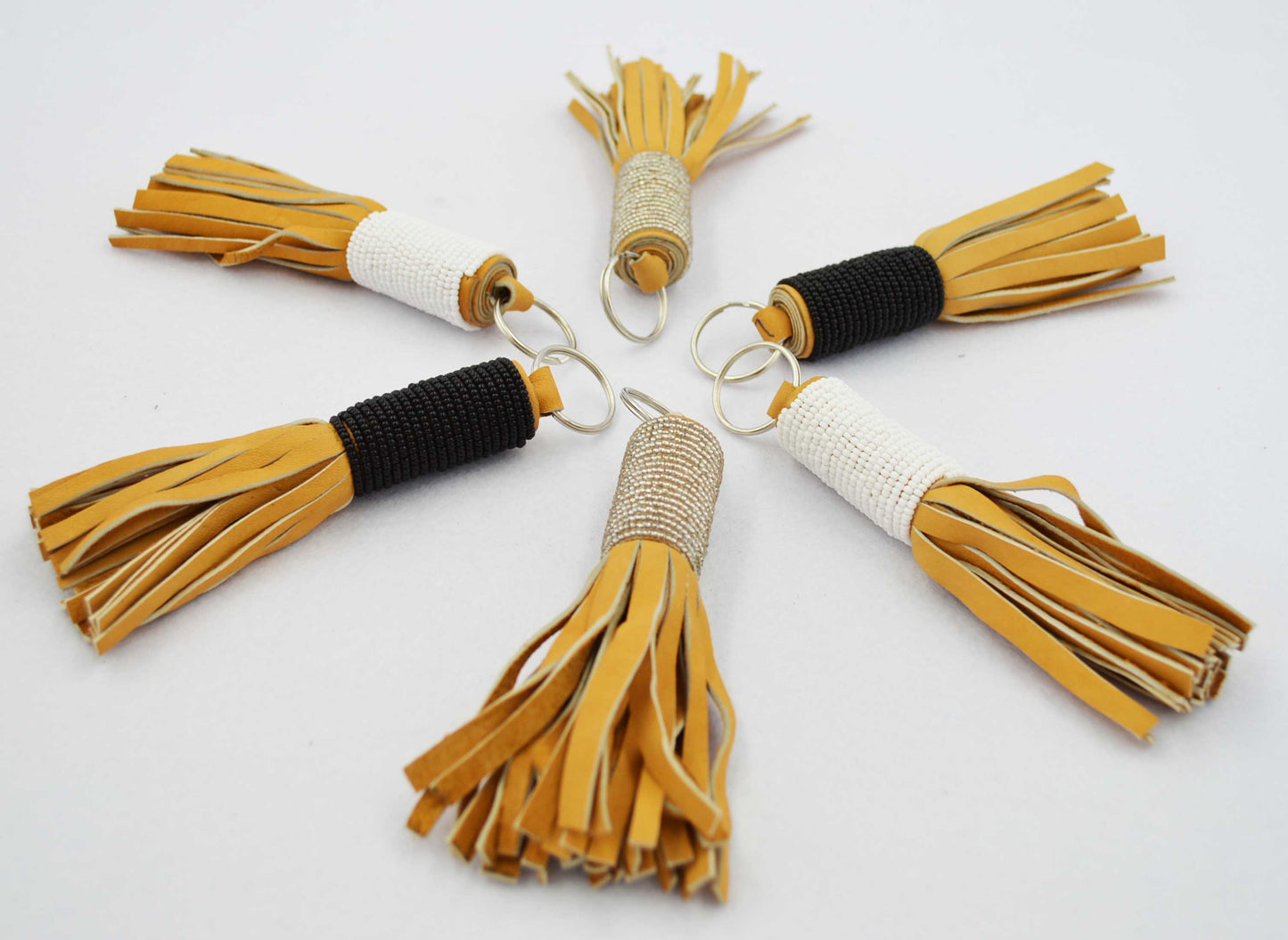 Beaded Leather Tassel Keyring