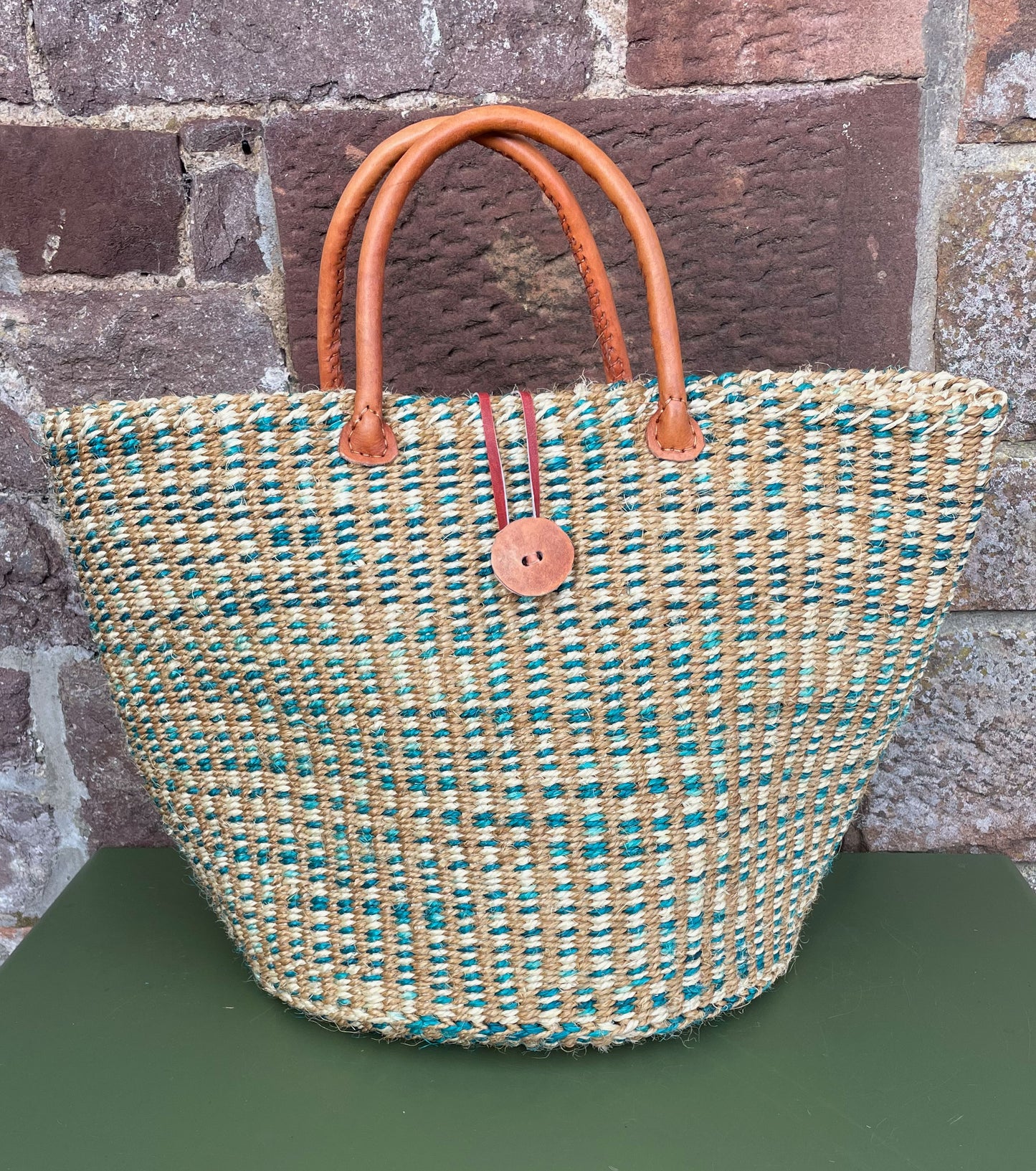 Medium Plus Sisal Basket Mixed Green & Ivory