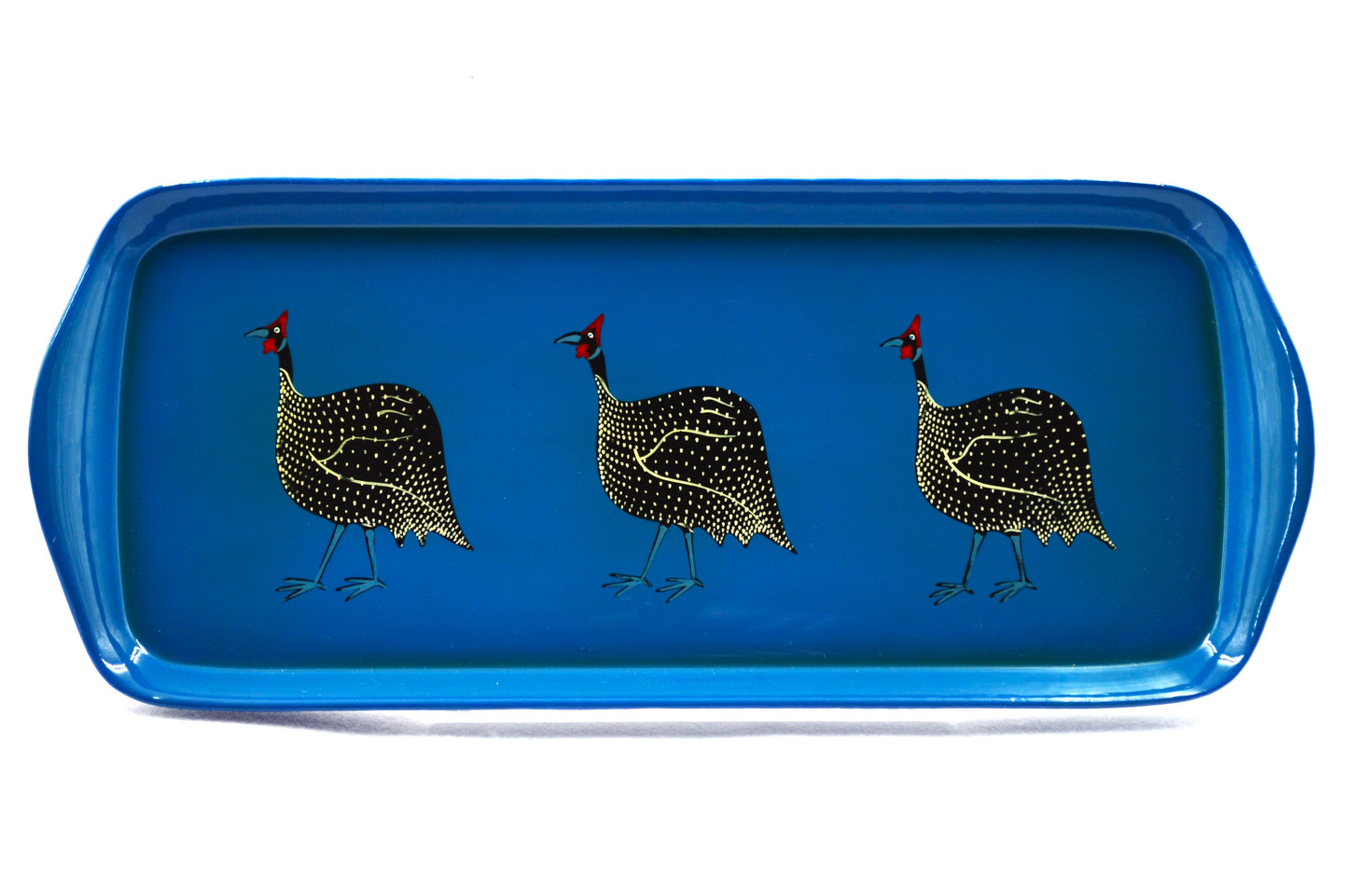 Mug Tray Hand Painted Original Guinea Fowl on Blue