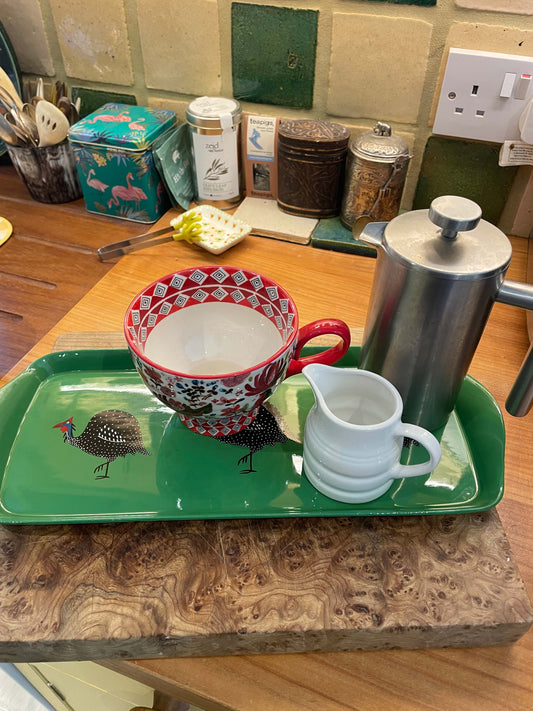Mug Tray Hand Painted Original Guinea Fowl on Blue