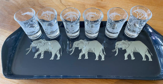 Mug Tray Hand Painted Grey Elephant on Black